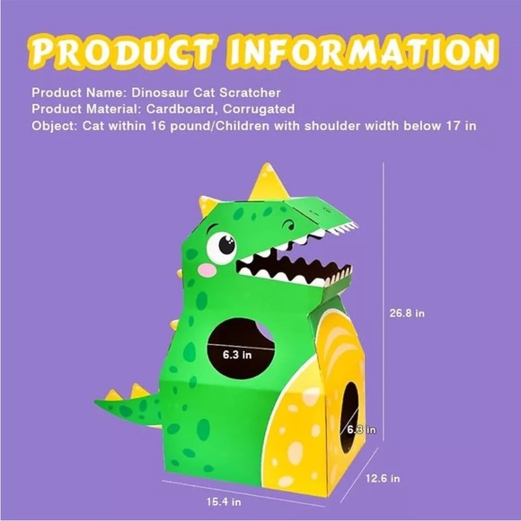 Cat Scratch Pad Cat House Cozy Cardboard ECO-friendly For Small Cats Dinosaur - Picture 5 of 7